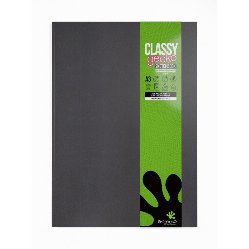 Artgecko Classy Sketchbook A3 with 92 acid-free pages of 150gsm white paper, ideal for all artistic media and durable cover.