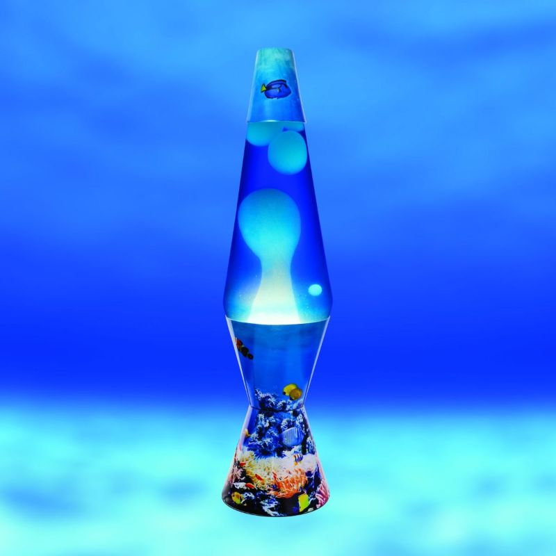 Aqua World Diamond Motion Lamp with deep blue glass and swirling lava, perfect for creating a calming atmosphere.