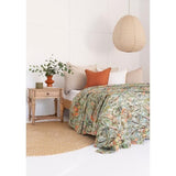 Vibrant handmade Kantha quilt in Indian block print, king size, showcasing reversible designs and artisanal craftsmanship.