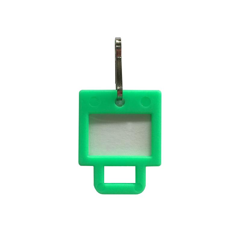 Vibrant green square key tag for easy labeling and organization of keys, perfect for home and office use.