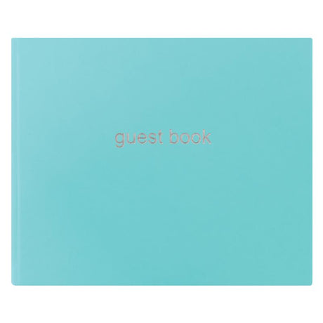 Letts Guest Book Dazzle Turquoise with micro texture cover, 127 ruled pages for events, measuring 216x265mm.