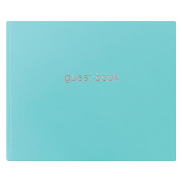 Letts Guest Book Dazzle Turquoise with micro texture cover, 127 ruled pages for events, measuring 216x265mm.