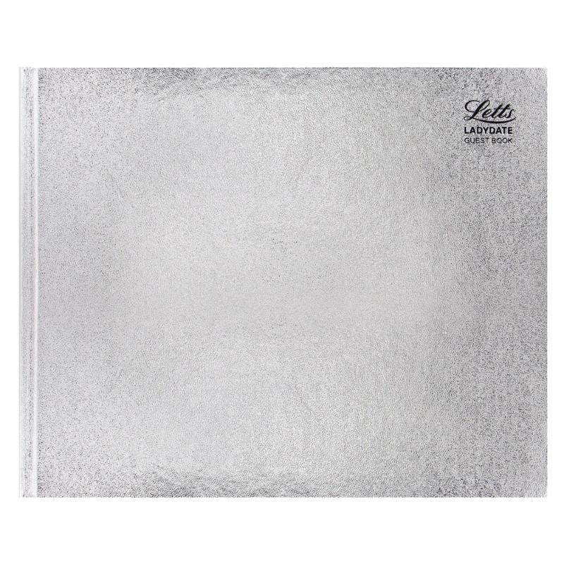 Elegant silver guest book with 127 ruled pages, metallic cover, and ribbon marker for capturing cherished memories.