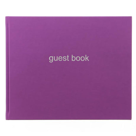 Contemporary purple guest book with 127 pages, ideal for events, featuring sewn binding and ribbon marker for cherished memories.