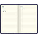 Elegant A5 blue lined notebook with a textured leather-look cover, gold foil accents, and 240 fountain-friendly pages.