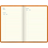 Vibrant orange A5 lined notebook with textured cover, gold foil design, gilt edges, and ribbon marker for stylish note-taking.