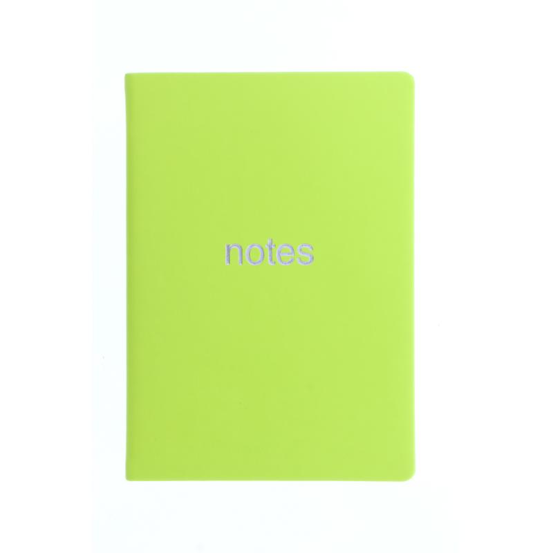 Vibrant pear-colored A6 notebook with 192 premium pages, silver gilt edges, and a practical ribbon marker for stylish note-taking.