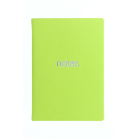 Vibrant pear-colored A6 notebook with 192 premium pages, silver gilt edges, and a practical ribbon marker for stylish note-taking.