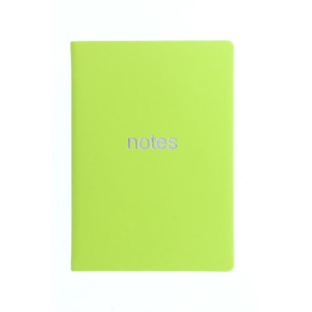 Vibrant pear-colored A6 notebook with 192 premium pages, silver gilt edges, and a practical ribbon marker for stylish note-taking.