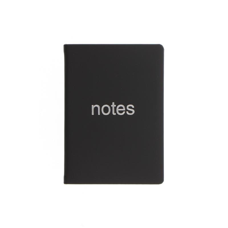 Elegant A6 black notebook with silver foil motif, gilt edges, 192 ruled pages, and ribbon marker for daily notes and journaling.