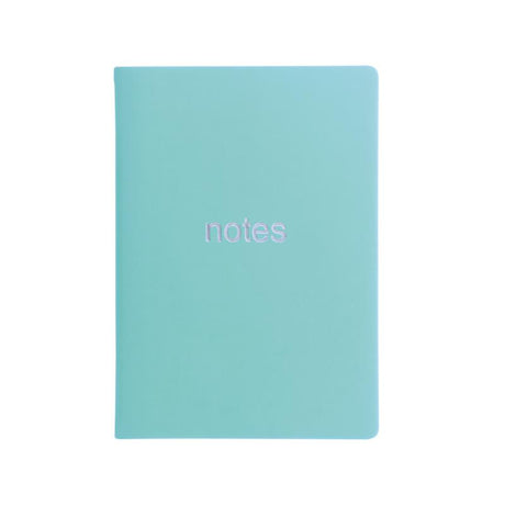 Vibrant turquoise A5 notebook with silver foil design, 192 ruled pages, sewn binding, and ribbon marker for stylish writing.