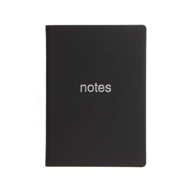 Elegant A5 black lined notebook with micro-textured cover, silver gilt edges, and 192 premium ruled pages for smooth writing.