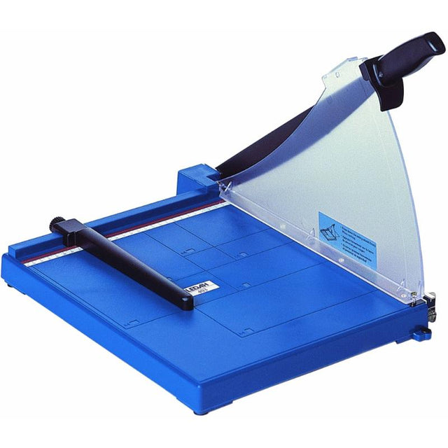 Ledah 403 A4 Plastic Guillotine with 335mm cutting length, ABS table, safety clamp, cuts up to 10 sheets at once.