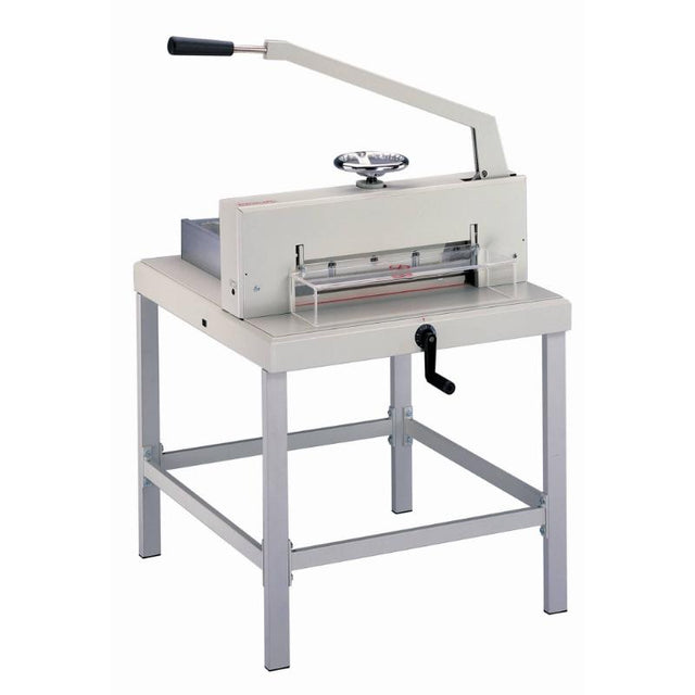 Heavy duty A3 guillotine with 475mm cut length, 80mm height, safety features, and a sturdy stand for accurate paper cutting.