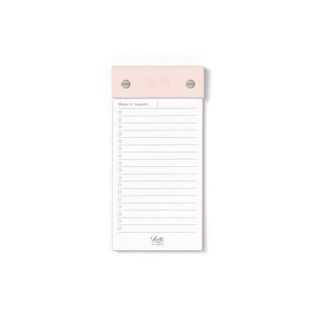 Eco-friendly Letts To Do List Planner in rosewater color, 100x200mm, with 60 recycled sheets for sustainable organization.