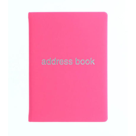 Vibrant pink A6 address book with silver foil, 192 fountain pen-friendly pages, and durable micro-textured cover.