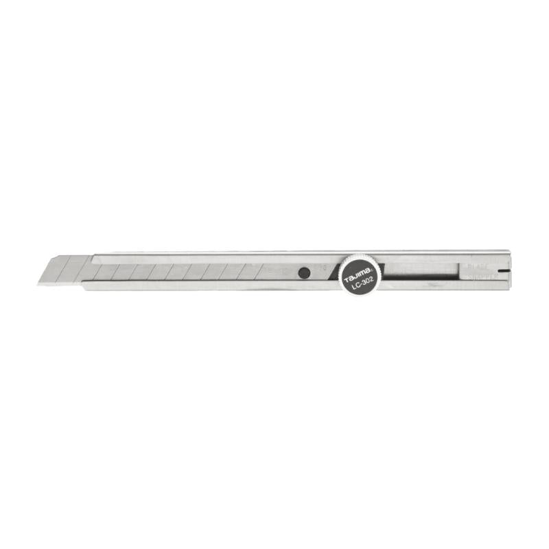Tajima LC302 9mm Screw-Lock Cutter with a sharp 13-segment blade, durable stainless steel, and removable pocket clip for easy use.
