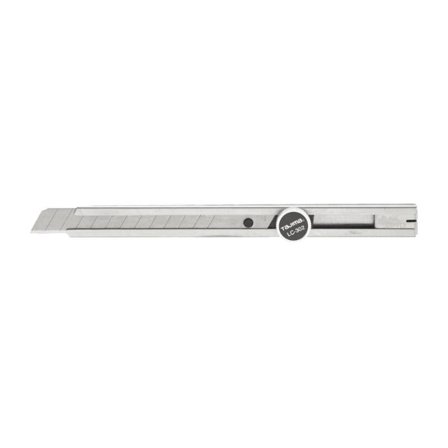 Tajima LC302 9mm Screw-Lock Cutter with a sharp 13-segment blade, durable stainless steel, and removable pocket clip for easy use.