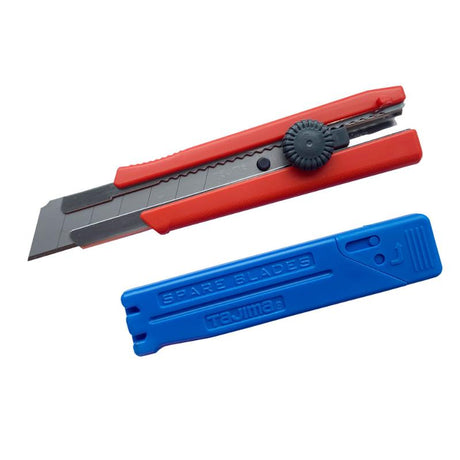 Tajima LC650 25mm cutter with heavy-duty snap-blade, ergonomic grip, screw-lock, and includes 3 spare blades for precision cutting.