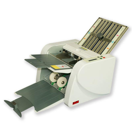 High-speed Ledah 240 A4 paper folder machine, folds up to 7000 sheets/hour, features 4 standard folds and auto-feed for efficiency.