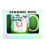 Ceramic coffee mug featuring a sassy llama in sunglasses, measuring 9.5 cm high, perfect for quirky beverage enjoyment.