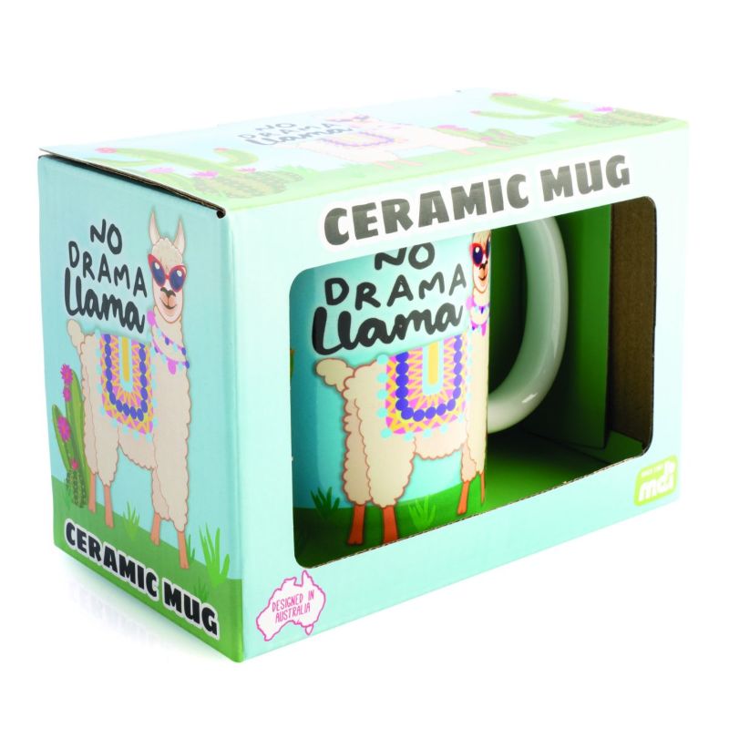 Ceramic coffee mug with a cute llama in sunglasses, measuring 9.5 cm high; perfect for quirky beverage enjoyment.