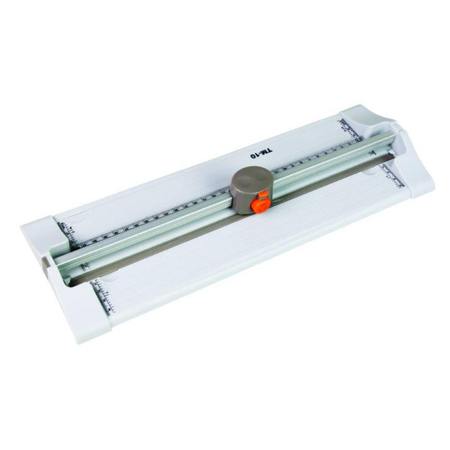 LEDah TM10 A4 Trimmer features 3 cutting options, 320mm length, lightweight design, and swing-out ruler for precision cuts.