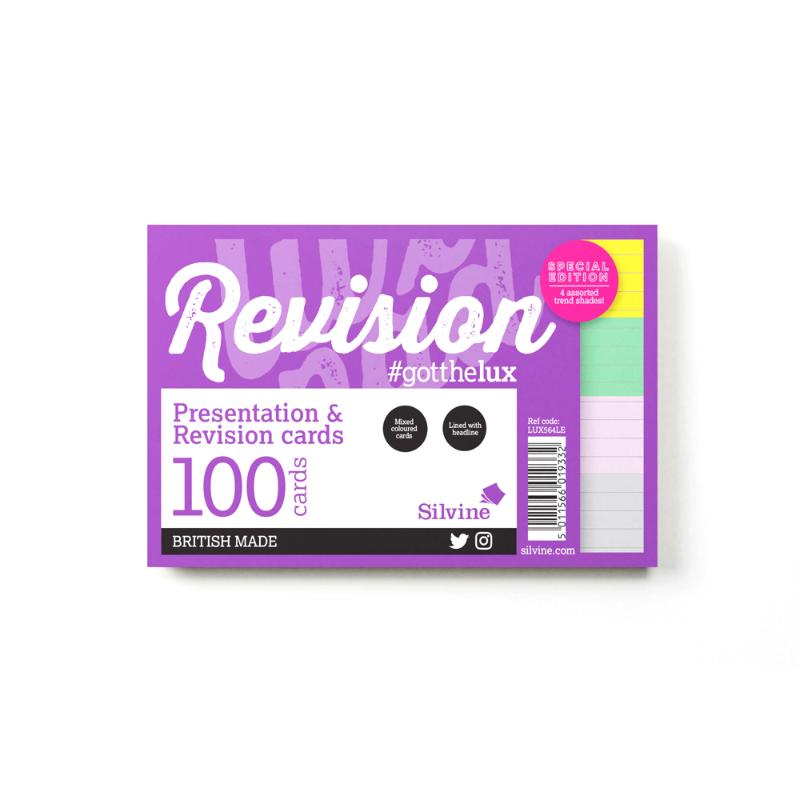 Luxpad 6x4 revision cards in assorted colors, featuring feint ruling for organized note-taking and study aids.