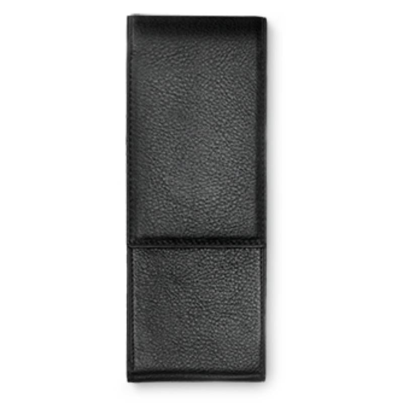 Lamy Soft Leather Pouch A202 in black calfskin, designed for storing 2 pens with a magnetic flap for secure closure.