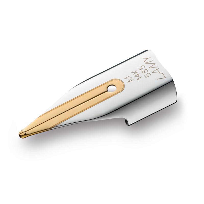 Lamy 14kt Bi-Coloured Extra Fine nib, elegant stainless steel and gold design, perfect for precise and smooth writing.