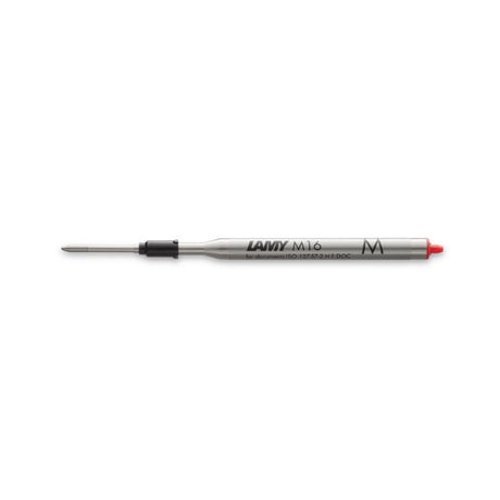 Lamy M16 Medium Red ballpoint refill, featuring vibrant waterproof ink and a long writing capacity for smooth, bold writing.