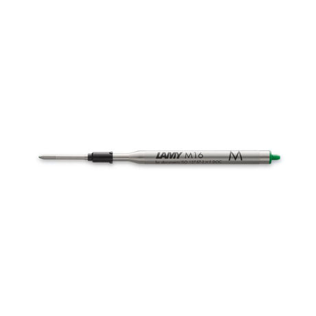 Lamy M16 Medium Green ballpoint refill showcasing waterproof green ink, perfect for smooth everyday writing.