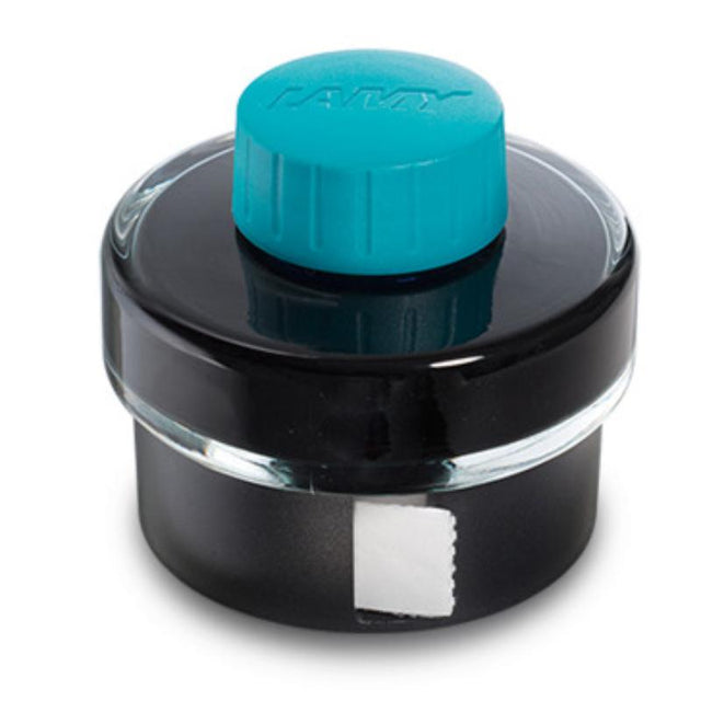 Lamy Ink T52 50ml bottle in vibrant Turquoise, featuring a blotting paper roll for mess-free fountain pen refilling.