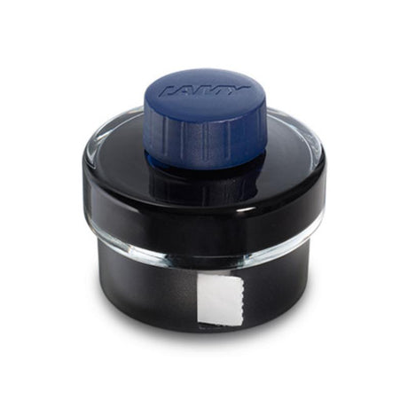 Lamy Ink T52 Bottle 50ml in Blue-Black, designed for fountain pens with a residue basin and integrated blotting paper.