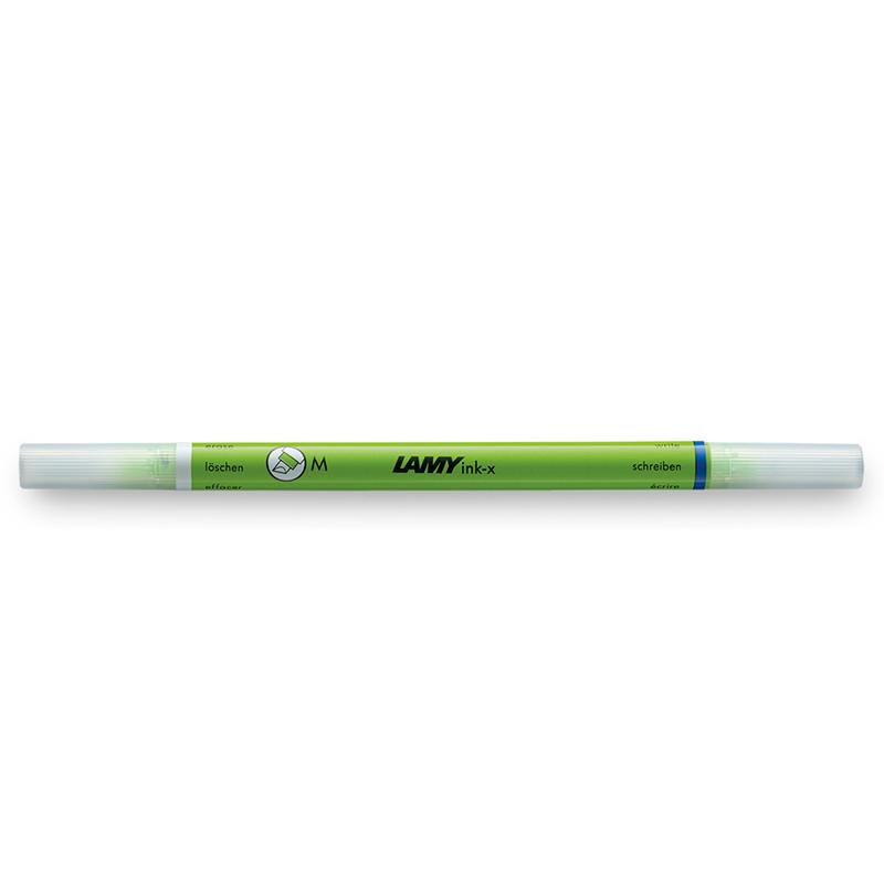 Lamy Ink-x Correction Pen in Green with fine nib and dual-function eraser for precise ink corrections.