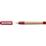 Lamy ABC Fountain Pen A Red for kids, featuring an ergonomic design, polished steel nib, and vibrant maple wood barrel.