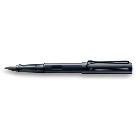 Lamy Al-Star Fountain Pen in sleek black anodised aluminium, featuring polished steel nib and ergonomic grip for comfortable writing.