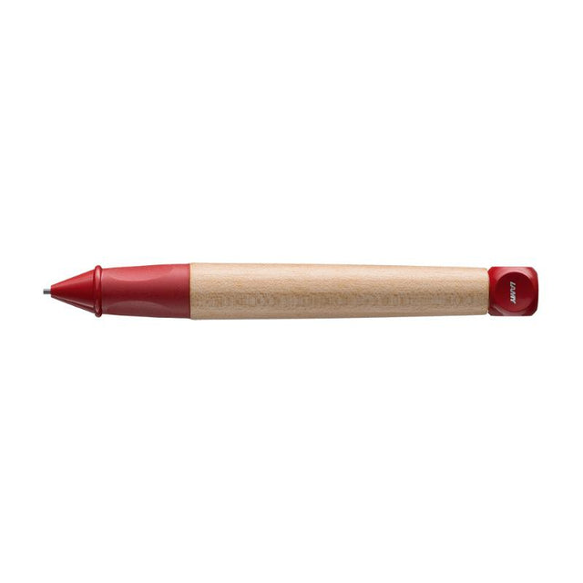 Lamy ABC Mechanical Pencil in red with ergonomic design, non-slip grip, and twist-action mechanism for young writers.