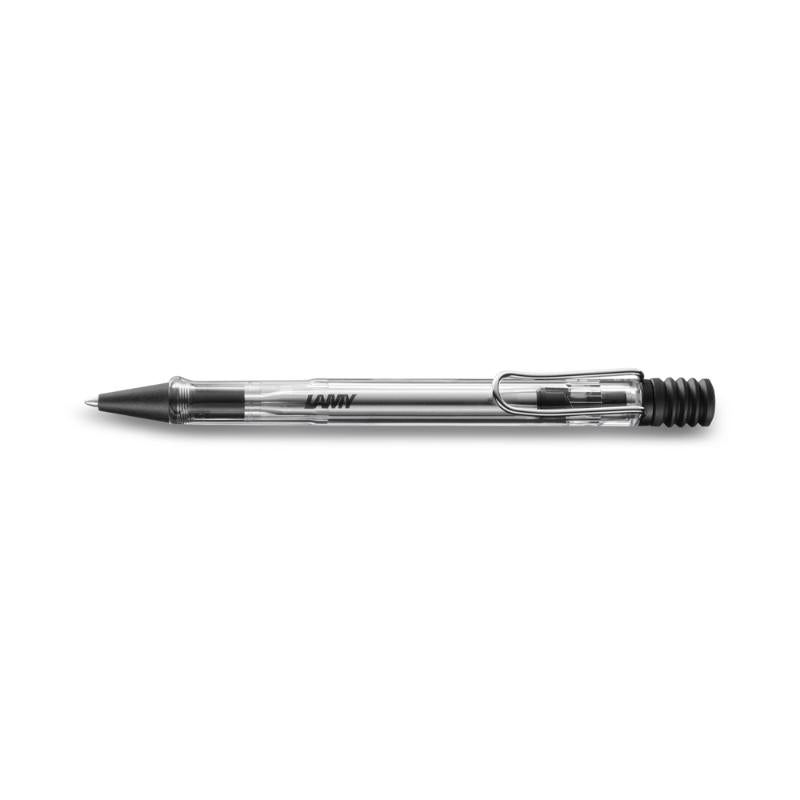 Lamy Safari Ballpen Vista (212) in transparent ABS, vibrant color, ergonomic grip, and sturdy metal clip for comfortable writing.