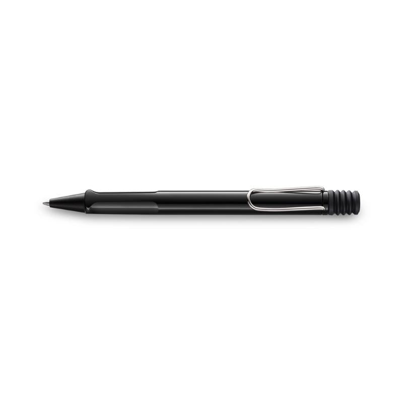 Lamy Safari Ballpen Black (219) featuring a sleek black design, ergonomic grip, and durable ABS plastic body for comfortable writing.