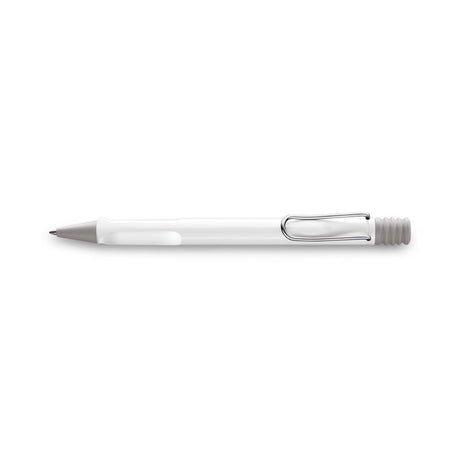 Lamy Safari Ballpen in white, featuring ergonomic design, metal clip, and smooth black ink for effortless writing.