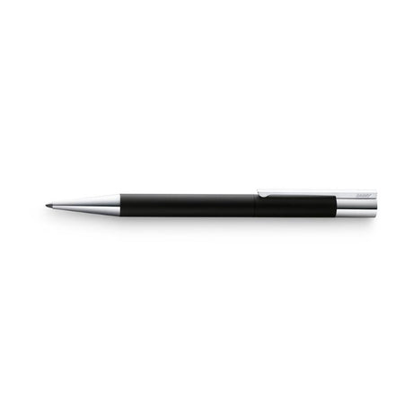 Lamy Scala Black Ballpen (280) features a matte black stainless steel body, chrome clip, and reliable twist mechanism for smooth writing.