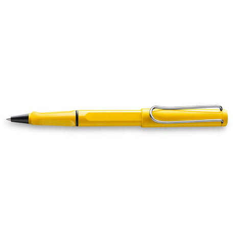 Lamy Safari Rollerball in vibrant yellow with ergonomic grip and sturdy clip, perfect for stylish and comfortable writing.