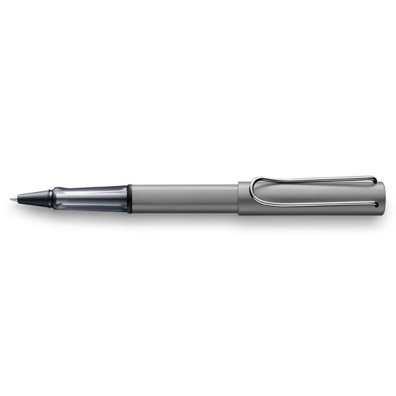 Lamy Al-Star Rollerball in metallic graphite with ergonomic grip and transparent ink feed, perfect for stylish writing.