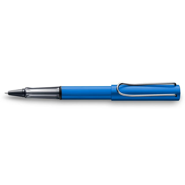 Lamy Al-Star Rollerball in Ocean Blue features anodised aluminium, transparent grip, and ergonomic design for smooth writing.