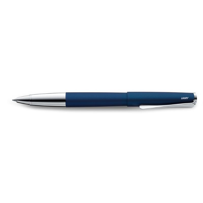 Lamy Studio Rollerball in Imperial Blue, featuring a sleek design, matte finish, and propeller-shaped clip for elegant writing.