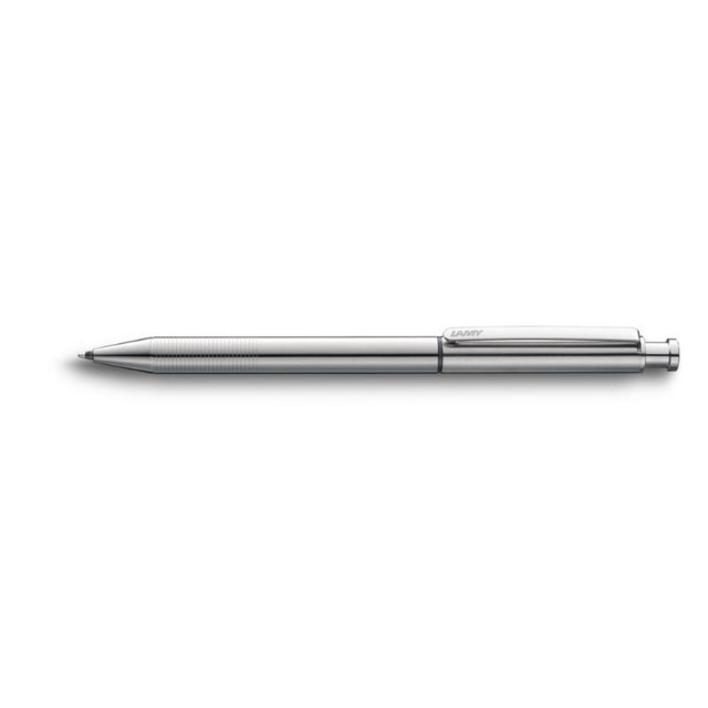 Lamy st Twin Pen Stainless Steel (645) showcasing a sleek design, combining a ballpoint and mechanical pencil for versatile writing.