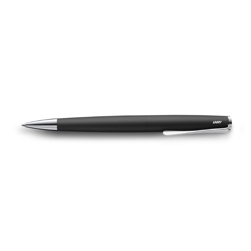 Sleek black Lamy Studio Ballpoint Pen with propeller-shaped clip and stainless steel design, perfect for professional use.