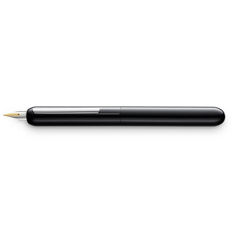 Lamy Dialogue Fountain Pen in Piano Black featuring a retractable nib, platinum-coated clip, and sleek lacquer finish.