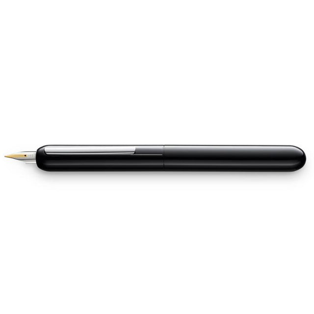 Lamy Dialogue Fountain Pen in Piano Black featuring a retractable nib, platinum-coated clip, and sleek lacquer finish.